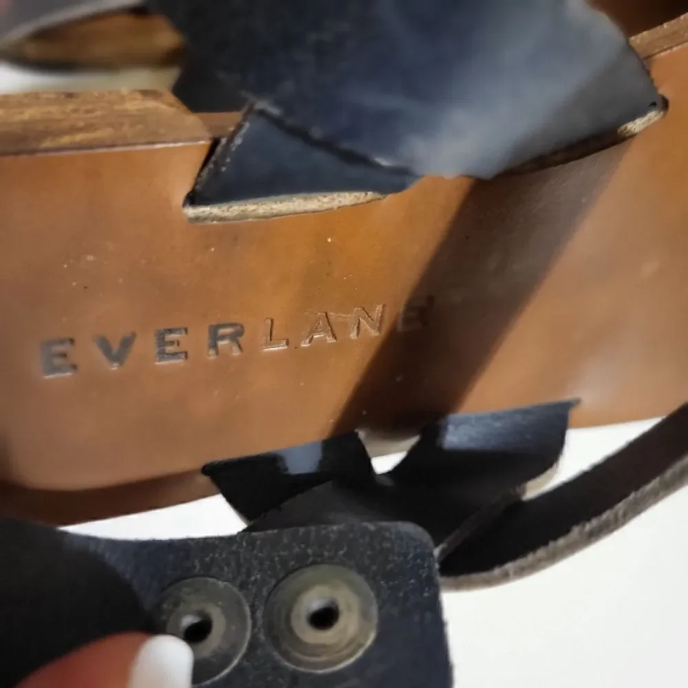 Everlane Black Leather Strappy Flat Slingback Sandals Made in Italy Sz.6.5M $165